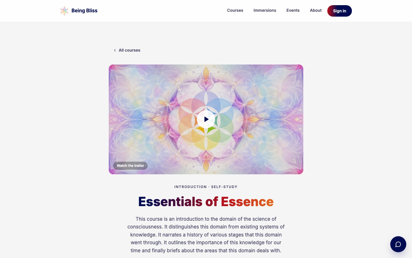 Being Bliss, course detail page